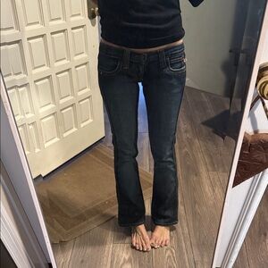 Frankie B Embroidered Flower Pockets Low Rise  flared Jeans Size 4